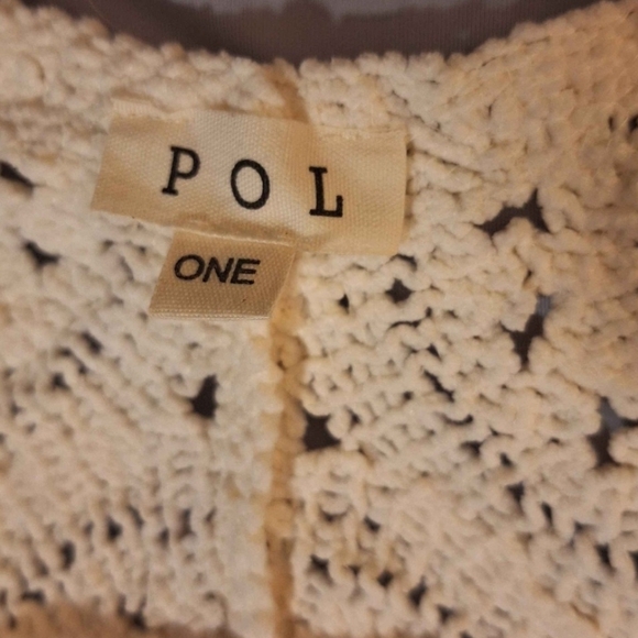 POL Ivory heavy Knit Crochet Fringe Open Long Sleeve Kimono Duster Boho Casual - Picture 5 of 5